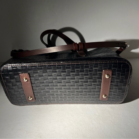 Dooney & Bourke Woven Leather Tote Black Brown Trim Shoulder Bag - Picture 6 of 16